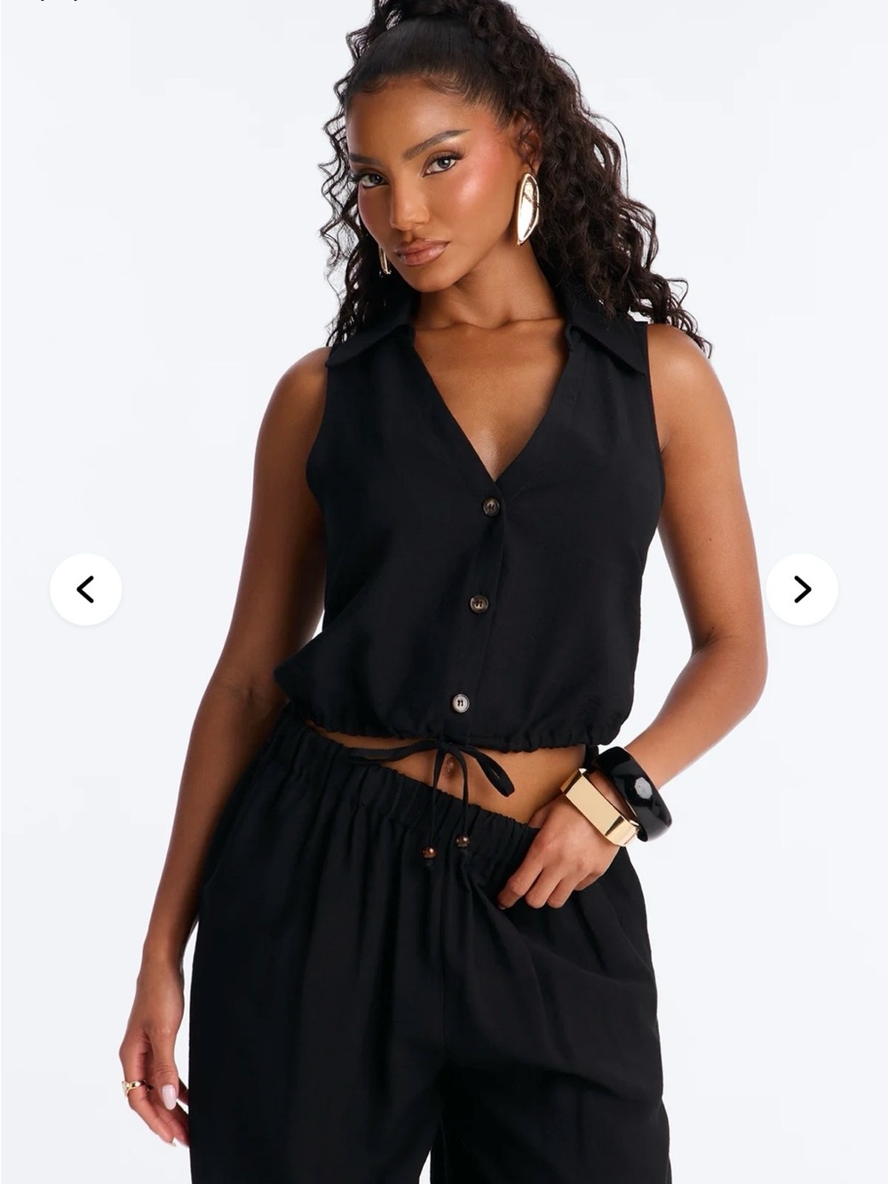 Fashion Nova Black Wide Leg Pants Set with Sleeveless Crop Top